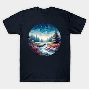 Low Poly Night Forest with River T-Shirt